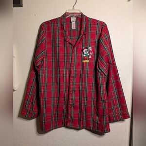 disney Store Size Large Red Plaid Men's Shirt Pre-owned Mickey Mouse